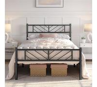 Yaheetech Cadre de Lit Simple 90×200 cm en Métal Noir, Sommier à 12 Lattes, Rangement sous Le Lit 32 cm, Charge Max 204 kg, Design Moderne Motifs Fléchés