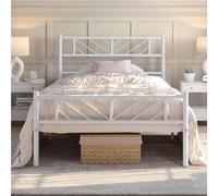 Yaheetech Cadre de lit Simple 90x190 cm Lit en Métal pour Adultes Grande Espace en Lattes Moderne Blanc