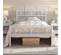 Yaheetech Cadre de lit Simple 90x200 cm Lit en Métal pour Adultes Grande Espace en Lattes Moderne Blanc