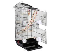 Yaheetech Cage à Oiseaux avec 3 Jouets Poignée Portable 4 Mangeoires 3 Perchoirs Cage pour Perruche Calopsitte Conure Pinson Canaris 46 x 35,5 x 99 cm