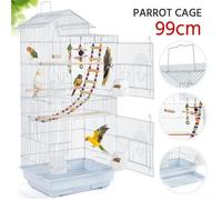 Yaheetech Cage à Oiseaux Blanc avec Poignée Volière Portable - 3 Jouets 4 Mangeoires 3 Perchoirs 1 Swing 46 x 35,5 x 99 cm