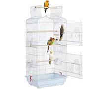 Yaheetech Cage à Oiseaux Perruche Cage avec Toit Ouvrable pour Calopsitte élégante Inséparable Perruche Ondulée Canaris 46 x 36 x 92 cm Blanc