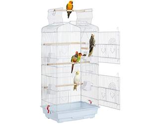 Yaheetech Cage à Oiseaux Perruche Cage avec Toit Ouvrable pour Calopsitte élégante Inséparable Perruche Ondulée Canaris 46 x 36 x 92 cm Blanc