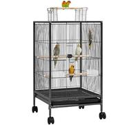 Yaheetech Cage à Oiseaux sur Pied Cage à Oiseaux en Métal à roulettes avec Fond Amovible (45,5x45,5x79 cm)
