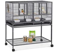 Yaheetech Cage d'elevage pour Oiseaux avec Deux Espaces Divisés Cage pour Petit Oiseaux Exotiques Canaris Madarin Perruche avec Mangeoires Perchoirs 2 Portes Support Roulant 95 x 45 x 105 cm
