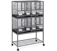 Yaheetech Cage d'elevage pour Oiseaux avec Deux Espaces Divisés Cage pour Petit Oiseaux Exotiques Canaris Madarin Perruche avec Un Support Roulant 95.50 x 45.50 x 157.5 cm