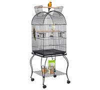Yaheetech Cage Oiseau avec Toit Ouvert Voliere Oiseaux Interieur roulante sur roulettes avec Support Détachable pour Perruche Canaries Mandarin 59 x 59 x 150 cm Noir