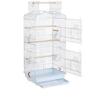 Yaheetech Cage Oiseaux Volière Oiseaux avec Poignée Portable avec 4 Mangeoires 3 Perchoirs 46 x 35 x 92 cm Blanche