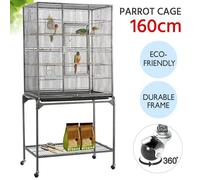 Yaheetech Cage Oiseaux 81 x 47 x 160 cm Volière Perruche Perruquet Canaris sur Roulettes avec Support Détachable