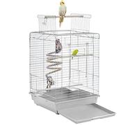 Yaheetech Cage Oiseaux avec Jouet 40 x 40 x 58 cm Cage Oiseau Exotique pour Calopsitte Inséparable Canari Mandarin Gris Clair