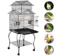 Yaheetech Cage Oiseaux avec Toiture Triple-A Cage sur roulettes avec Support Détachable pour Grosse Perruche à Collier/Conures Veuve/Conure à Joues Vertes/Calopsitte Inséparable/Conures Soleil