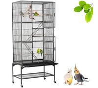 Yaheetech Cage Oiseaux Cage Perroquet Volière Oiseaux Intérieur pour Perruche Calopsitte Conure Canaris avec Pied sur Roulette 77x 46x175,5cm Noir