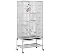 Yaheetech Cage Oiseaux Cage Perroquet Volière Oiseaux Intérieur pour Perruche Calopsitte Conure Canaris avec Pied sur Roulette 77x 46x175,5cm Blanc