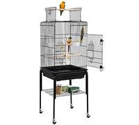 Yaheetech Cage Oiseaux Volière intérieur avec Chariot Détachable sur roulettes 46.5cm x 46.5cm x 136cm avec 2 Mangeoires 3 Perchoirs