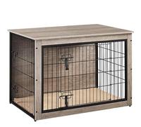 Yaheetech Cage pour Chien Cage pour Chiots, 96×65×67cm, avec 2 Portes Grillagées à Double Serrure/Niche Industriel/Tapis Pelucheux Antidérapant, Intérieur, en Bois, Gris