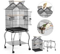 Yaheetech Cage pour les Oiseaux 59 x 59 x 145 cm Cage sur Roulettes Canaries Perroquet Perruches Calopsittes Pinson Inséparables
