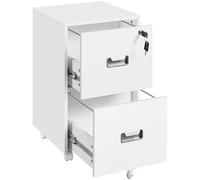 Yaheetech Caisson Bureau avec 2 Tiroirs，Rangement Document à roulettes，Classeur à Fichiers pour Format A4/ Lettre Style Industriel, 40 cm L × 40 cm l × 66,5 cm (Blanc)