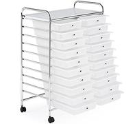 Yaheetech Caisson sur roulettes Chariot avec 20 tiroirs en Plastique Blanc Meuble de Rangement pour Salle de Bain Cuisine 62,5 x 36 x 91 cm