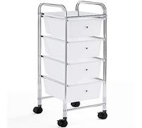Yaheetech Caissons de Rangement Tour de Rangement Chariots à roulettes avec 4 tiroirs Mobile en Plastique et 1 étagère, Stockage pour Bureau Chambre 32 x 36,5 x 77 cm, Blanc