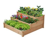 Yaheetech Carré à Plantes en Bois Carré Potager au Sol Lit de Plantation Jardinière à 3 Etages en Bois de Sapin Inoffensif pour Balcon Serre Terrasse Cour 120 x 120 x 56 cm