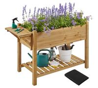 Yaheetech Carré Potager sur Pieds Jardinière Surélevée avec Étagère, Trous de Drainage, Table Pliable Carré à Plantes pour Culture en Maison/Balcon/Jardin 123.5x54x80 cm Marron Claire