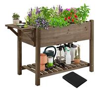 Yaheetech Carré Potager sur Pieds Jardinière Surélevée avec Étagère, Trous de Drainage, Table Pliable Carré à Plantes pour Culture en Maison/Balcon/Jardin 123.5x54x80 cm Marron foncé