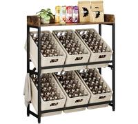 Yaheetech Casier à Bouteilles 3 Niveaux 160 kg, Étagère à Bière Métal Industriel avec 4 Crochets, Meuble Multisusage pour Cuisine/Garage/Bar,104x119,5x33cm, Brun Rustique