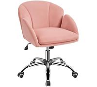 Yaheetech Chaise Bureau Design Fleur Fauteuil de Bureau en Velours Hauteur Réglable avec Dossier Arrondi Inclinable pour Chambre Bibliothèque Rose
