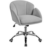 Yaheetech Chaise Bureau Design Fleur Fauteuil de Bureau en Velours Hauteur Réglable avec Dossier Arrondi Inclinable pour Chambre Bibliothèque Gris Clair