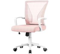 Yaheetech Chaise Bureau Ergonomique avec Siège Dossier en Maille Respirante Hauteur Réglable Fauteuil d'Ordinateur Inclinable à roulettes Pivotantes Charge 136kg Rose