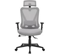 Yaheetech Chaise Bureau Ergonomique en Maille Respirante Fauteuil de Bureau Siège Inclinaible Appui-tête, Accoudoirs et Support Lombaire Réglables Charge 136 kg Gris Clair