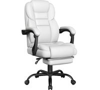 Yaheetech Chaise Bureau Ergonomique Fauteuil de Bureau en Similicuir Confortable Large Coussin Hauteur Réglable Dossier Inclinable Siège avec Repose Pieds Blanc