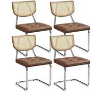 Yaheetech Chaise Cantilever Lot de 4 Chaises de Salle à Manger Similicuir Dossier en Rotin Tissé Chaises de Cuisine Assise Capitonnée Pied en Métal pour Salon Cuisine Chambre Hôtel Brun Rustique