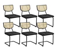 Yaheetech Chaise Cantilever Lot de 6 Chaises de Salle à Manger en Similicuir Dossier en Rotin Tissé Chaises de Cuisine Assise Capitonnée Pied en Métal pour Cuisine Salon Noir
