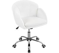 Yaheetech Chaise de Bureau à roulettes Design Fleur Fauteuil de Bureau en Velours Réglable en Hauteur avec Dossier Arrondi Inclinable Chaise Pivotante à 360° pour Chambre Bibliothèque Blanc Neige