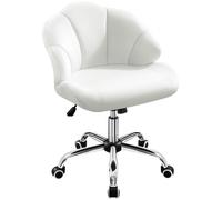 YAHEETECH Chaise de Bureau Blanc en Velours Inclinable à Roulettes Chaise Capitonné Réglable Fauteuil Bureau Design Coquillage