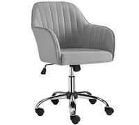 Yaheetech Chaise de Bureau Chaise d'Ordinateur Fauteuil Inclinable Rotative à 360° en Velours avec Hauteur d'Assise Réglable pour la Maison/Le Bureau Gris Clair