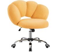 Yaheetech Chaise de Bureau Coiffeuse Pivotante avec Dossier Confort en Nuage Hauteur réglable Fauteuil Maquillage Respirant pour Bureau, Salon, Chambre Capacité 136 kg Jaune Bouclé