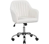 Yaheetech Chaise de Bureau Dossier Bombé avec Accoudoir Incurvé, Ivoir | Dossier Cannelé Inclinable 110° Roulettes Silencieuses Charge 136kg Tissu Bouclette Métal Chromé Salon Bureau Studio Réunion