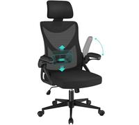 Yaheetech Chaise de Bureau en Maille avec à Haut Dossier avec Accoudoirs Relevables Appui-tête Support Lombaire Assise Réglable en Hauteur Charge Max 136kg Noir