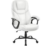 Yaheetech Chaise de Bureau en Similicuir avec Dossier Haut Ergonomique Support Lombaire Hauteur Réglable Base en Métal Résistant Blanc