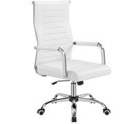 Yaheetech Chaise de Bureau Ergonomique avec Dossier Haut Inclinable en Similicuir de Bureau à roulettes Hauteur Réglable Blanc