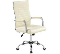 Yaheetech Chaise de Bureau Ergonomique avec Dossier Haut Inclinable en Similicuir de Bureau à roulettes Hauteur Réglable Beige