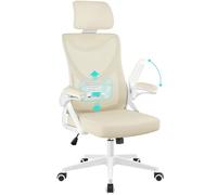 Yaheetech Chaise de Bureau Ergonomique avec Support Lombaire et Repose-tête réglable et Base pivotante de 70 cm Beige