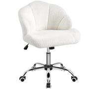 Yaheetech Chaise de Bureau Ergonomique Fauteuil Coquillage avec Dossier en Velours Réglable en Hauteur Chaise Pivotante Fauteuil Maquillage pour Bureau, Salon, Chambre Charge 136kg Blanc Neige/Bouclé