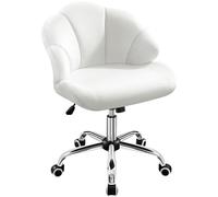 Yaheetech Chaise de Bureau Ergonomique Fauteuil Coquillage avec Dossier en Velours Réglable en Hauteur Chaise Pivotante Fauteuil Maquillage pour Bureau, Salon, Chambre Charge 136kg Blanc/Velours