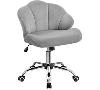 Yaheetech Chaise de Bureau Ergonomique Fauteuil Coquillage avec Dossier en Velours Réglable en Hauteur Chaise Pivotante Fauteuil Maquillage pour Bureau, Salon, Chambre Charge 136kg Gris Clair/Velours