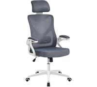 Yaheetech Chaise de Bureau Ergonomique Fauteuil de Bureau Réglable avec Accoudoirs Réglables Dossier et Appui-tête Charge maximale 136 kg Blanc/Gris