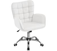 Yaheetech Chaise de Bureau Ergonomique Hauteur Réglable Fauteuil de Bureau en Similicuir avec Accoudoirs Rembourré avec roulettes Pivotantes pour Chambre Blanc