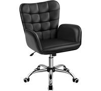 Yaheetech Chaise de Bureau Ergonomique Hauteur Réglable Fauteuil de Bureau en Similicuir avec Accoudoirs Rembourré avec roulettes Pivotantes pour Chambre Noir